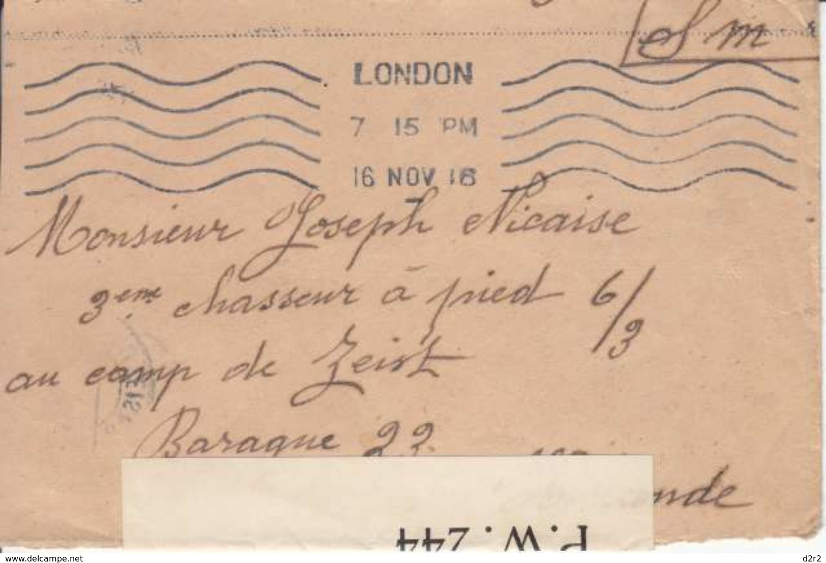 LETTRE POUR LE CAMP DE ZIESK EN HOLLANDE - CENSUREE - CACHET DE LONDRES - V/IMAGE - 1916 - Covers & Documents