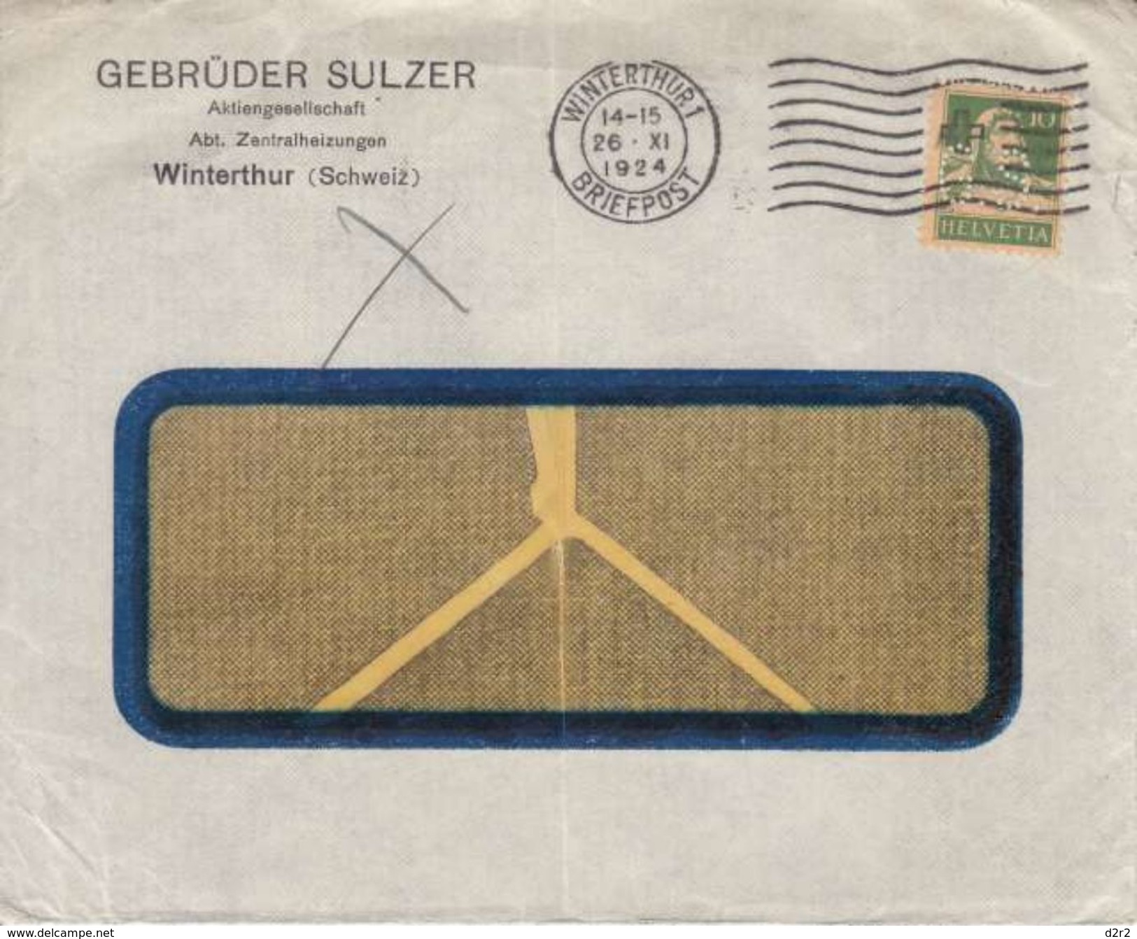 PERFORE SUR LETTRE - LOGO PRIVE - GEBRÜDER SULZER - WINTERTHUR 1924. - Gezähnt (perforiert)