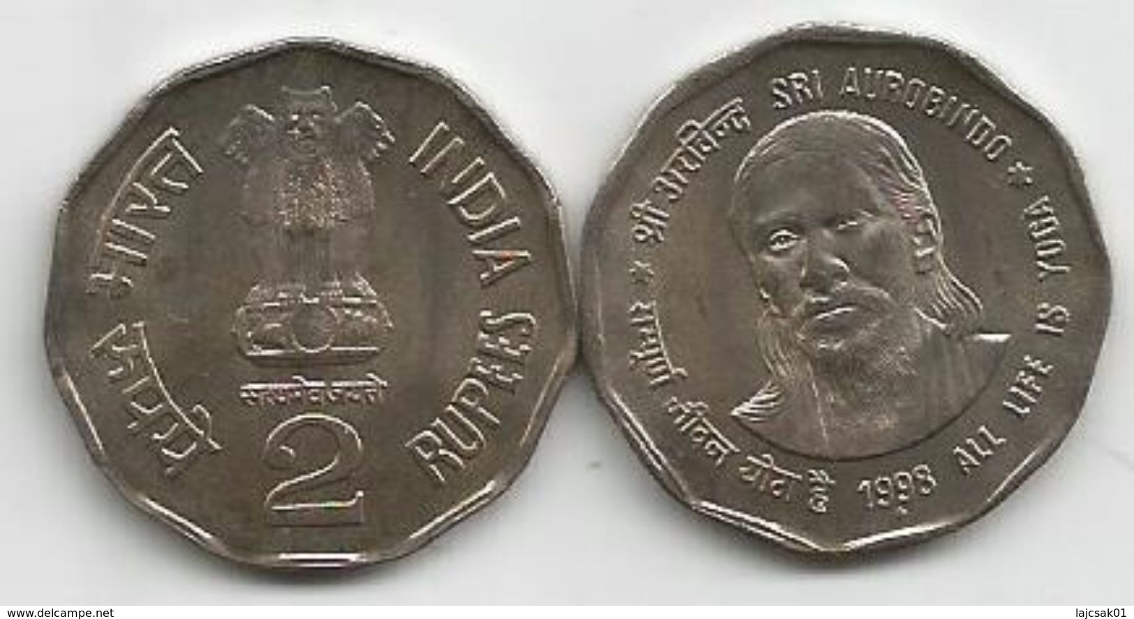 India 2 Rupees 1998. KM#131 Sri Aurobindo - India