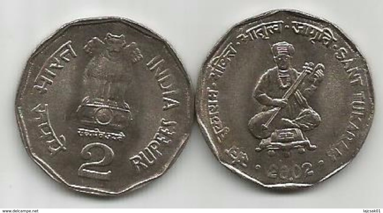 India 2 Rupees 2002.  KM#305 UNC Saint Tukaram - Inde