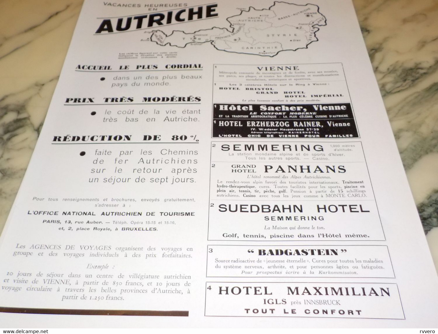 ANCIENNE PUBLICITE VACANCES HEUREUSES EN AUTRICHE   1937 - Autres & Non Classés