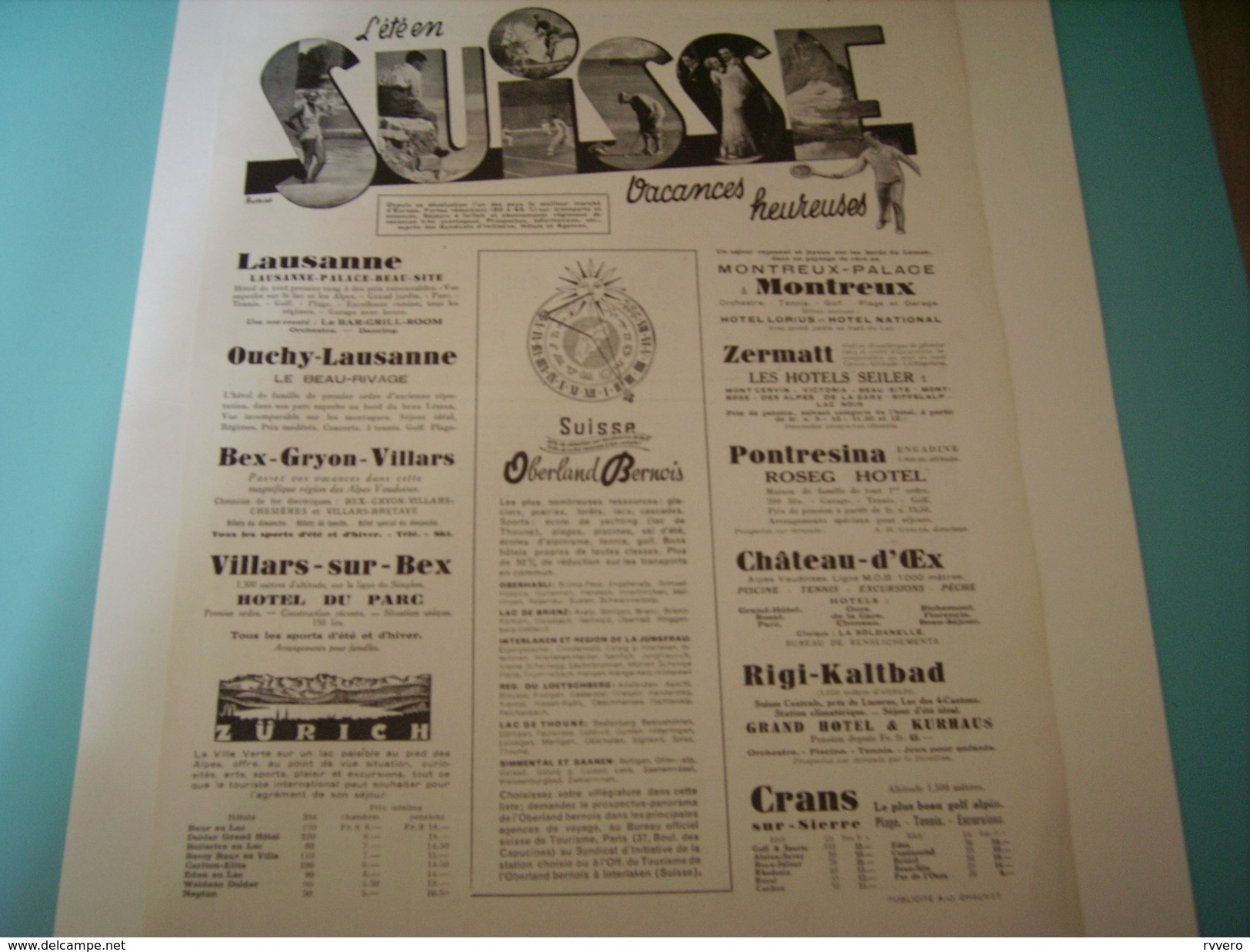 ANCIENNE PUBLICITE VACANCE EN SUISSE 1937 - Wintersport