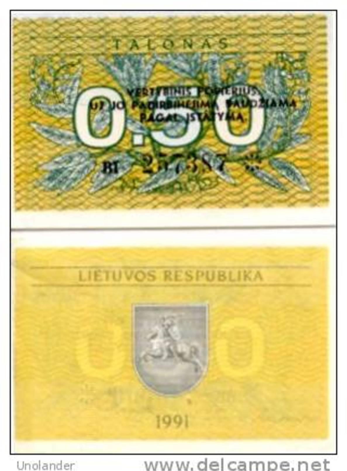 LITHUANIA  0,50 Talonas P 31 B 1991 UNC - Lithuania