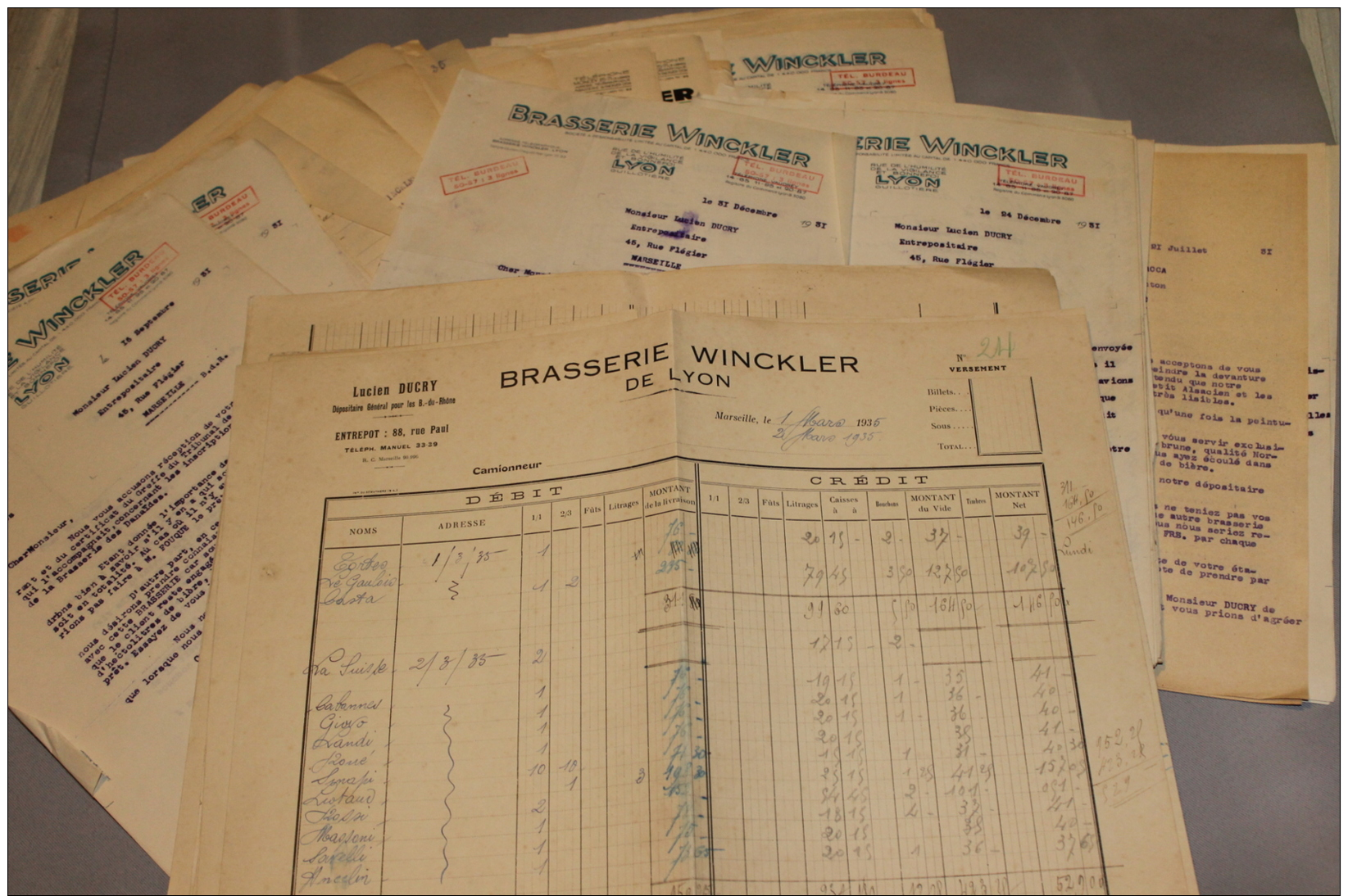 Lot De Documents De La Brasserie Winckler De Lyon 1931-35 - Documents Historiques