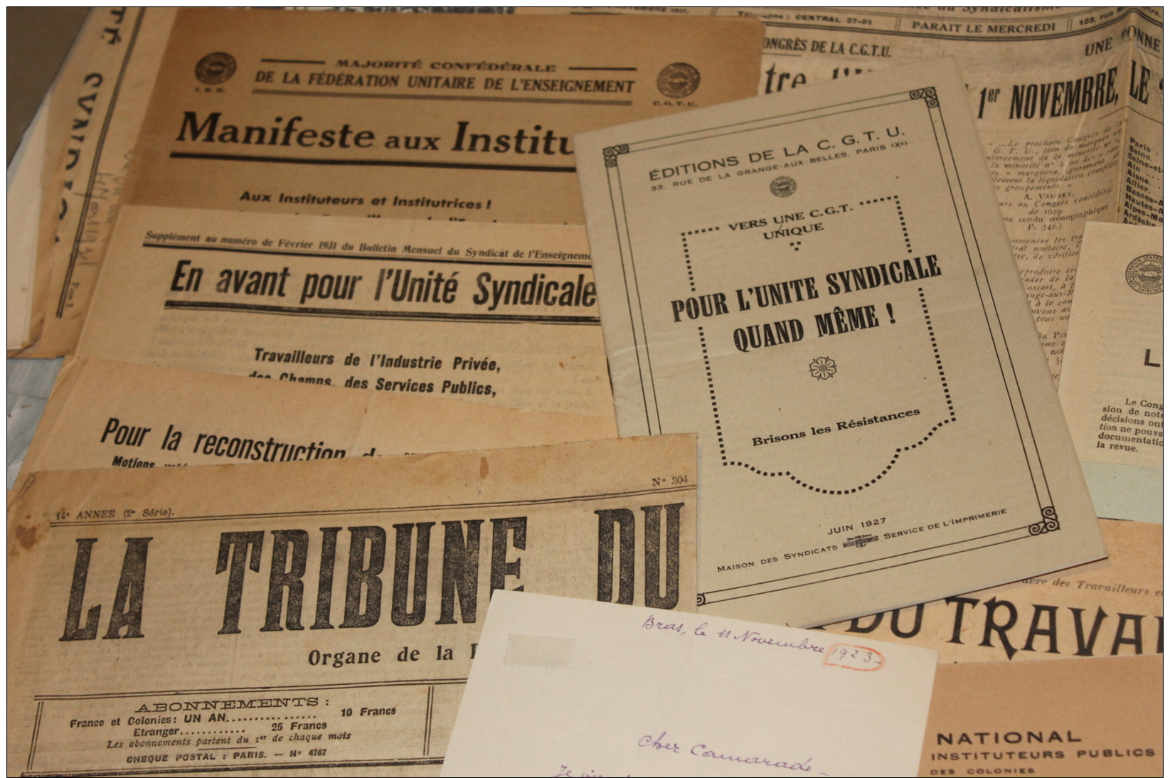 Lot De Documents Du Syndicalisme De L'enseignement 1920-1940 - Documents Historiques