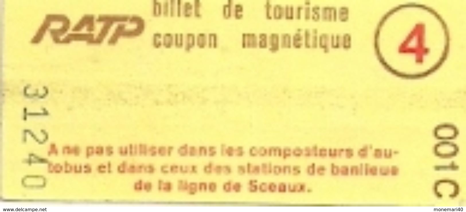 RATP - BILLET DE TOURISME - COUPON MAGNÉTIQUE (PARIS) - Europe