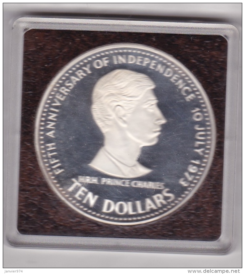 BAHAMAS. 10 DOLLARS 1978 Silver Proof, Anniversary Of Independence, Prince Charles. KM# 78.1 - Bahama's