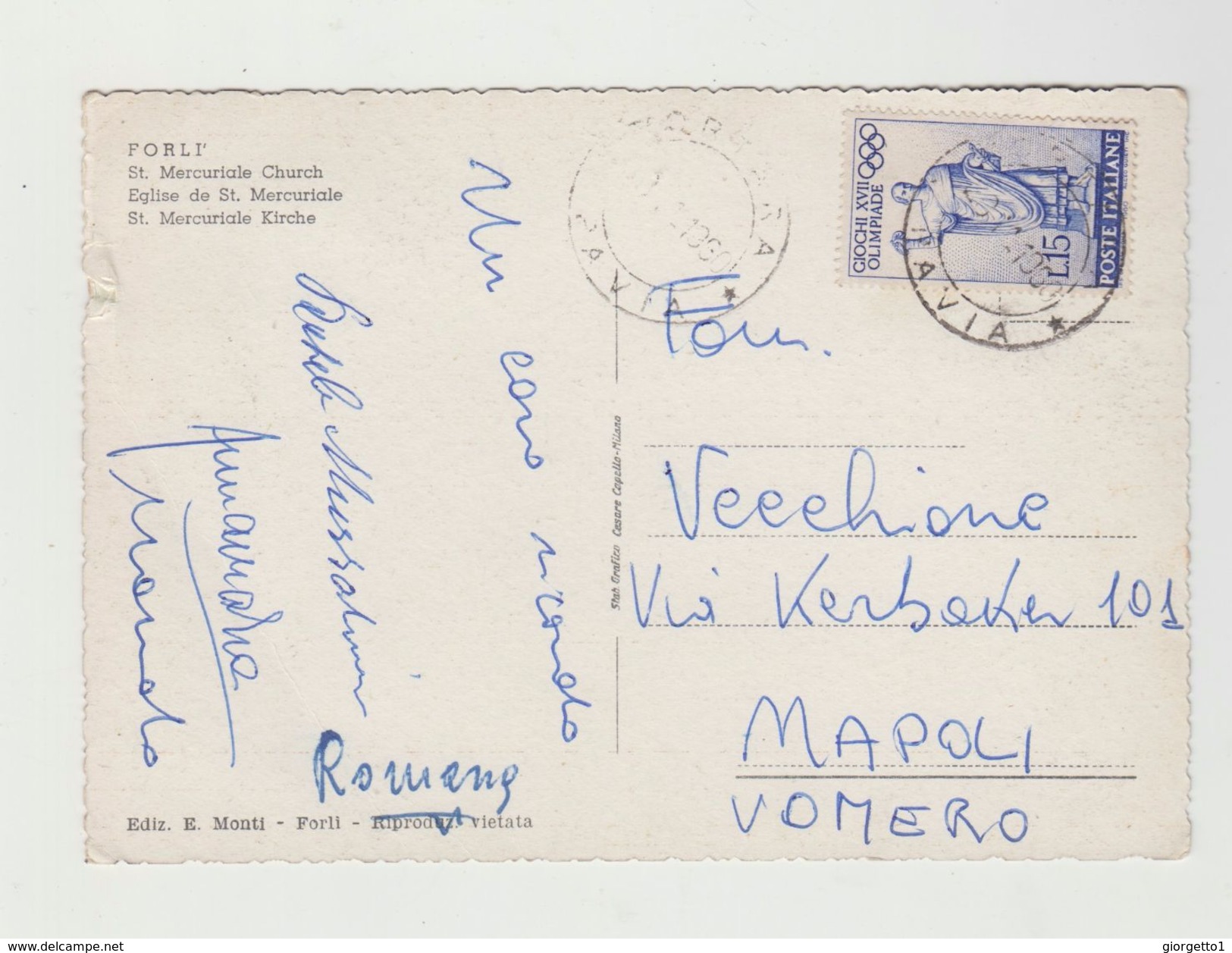 FORLI - SAN MERCURIALE - VIAGGIATA VERSO NAPOLI- VOMERO 1960 - ITALY POSTCARD - Forlì