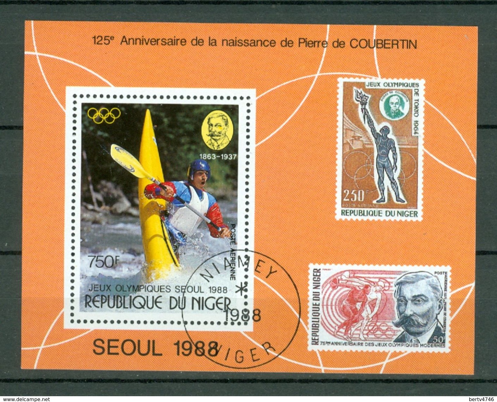 Niger 1988 - Bl. Seoul 1988 - 125 Anniversaire De La Naissance De Pierre De Coubertin - Obl. -  Gebr. - Used - Niger (1960-...)