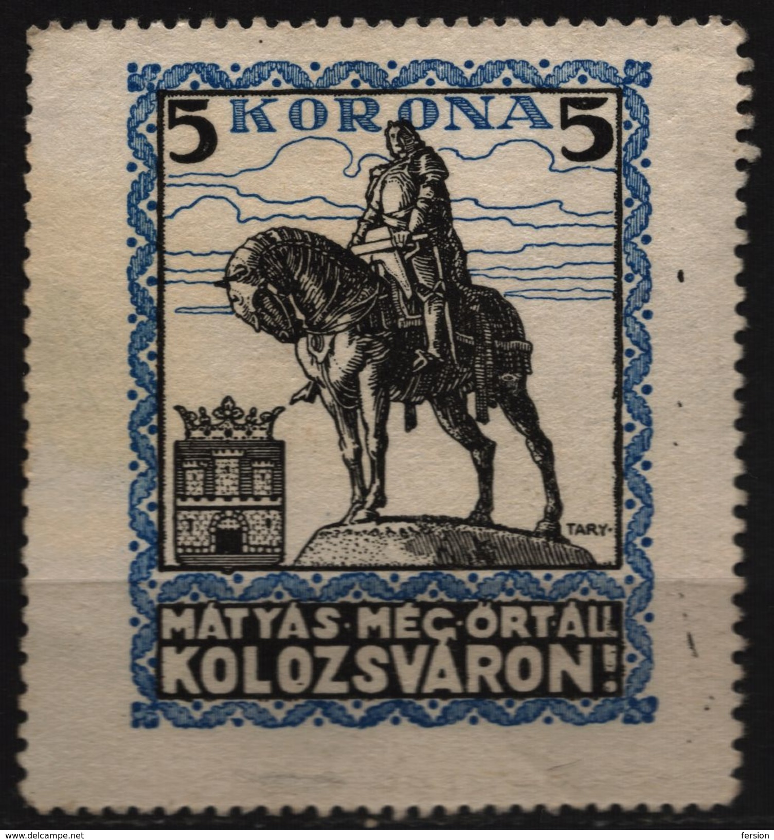 ERDÉLY Transylvania Cluj Kolozsvar - Hungary - Romania / CINDERELLA VIGNETTE LABEL - Mathias Rex KING - Horse - Used - Transylvanie