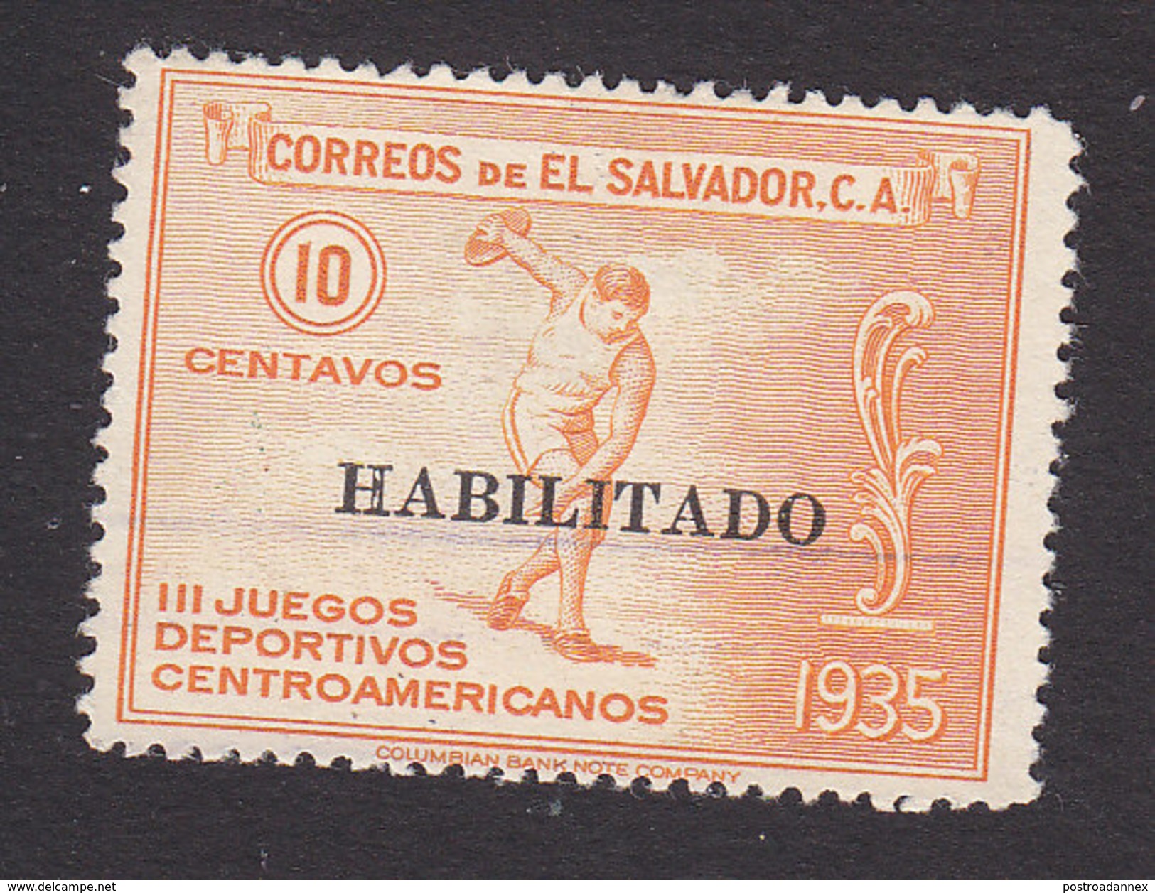 El Salvador, Scott #545, Used, Discus Thrower Overprinted, Issued 1935 - El Salvador