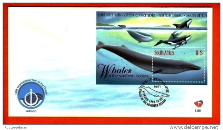 RSA, 1998, Mint F.D.C., MI 6-89,  Block Whales WWF - Covers & Documents