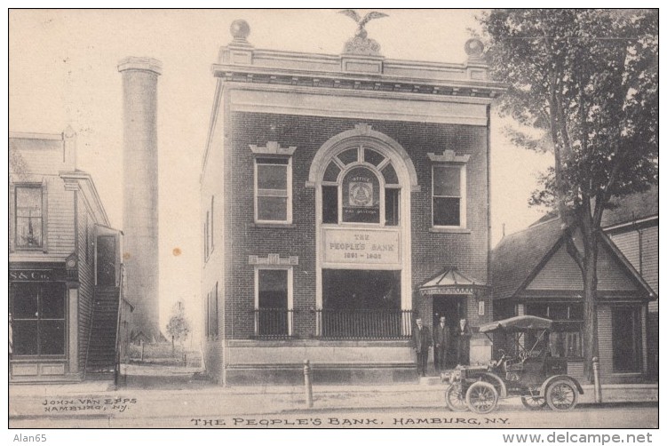 Hamburg New York, People's Bank Building, Early Auto, Street Scene, C1900s/10s Vintage Postcard - Autres & Non Classés