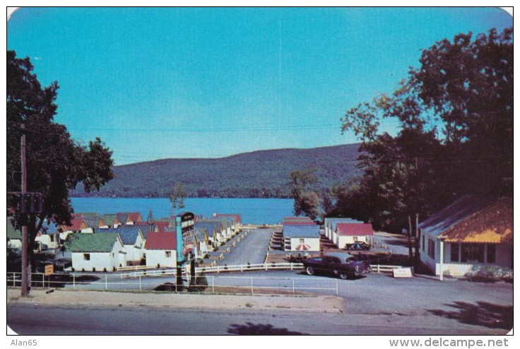 Lake George New York, Burton's Marine Village, Cabins Loding, Auto, C1950s Vintage Postcard - Lake George