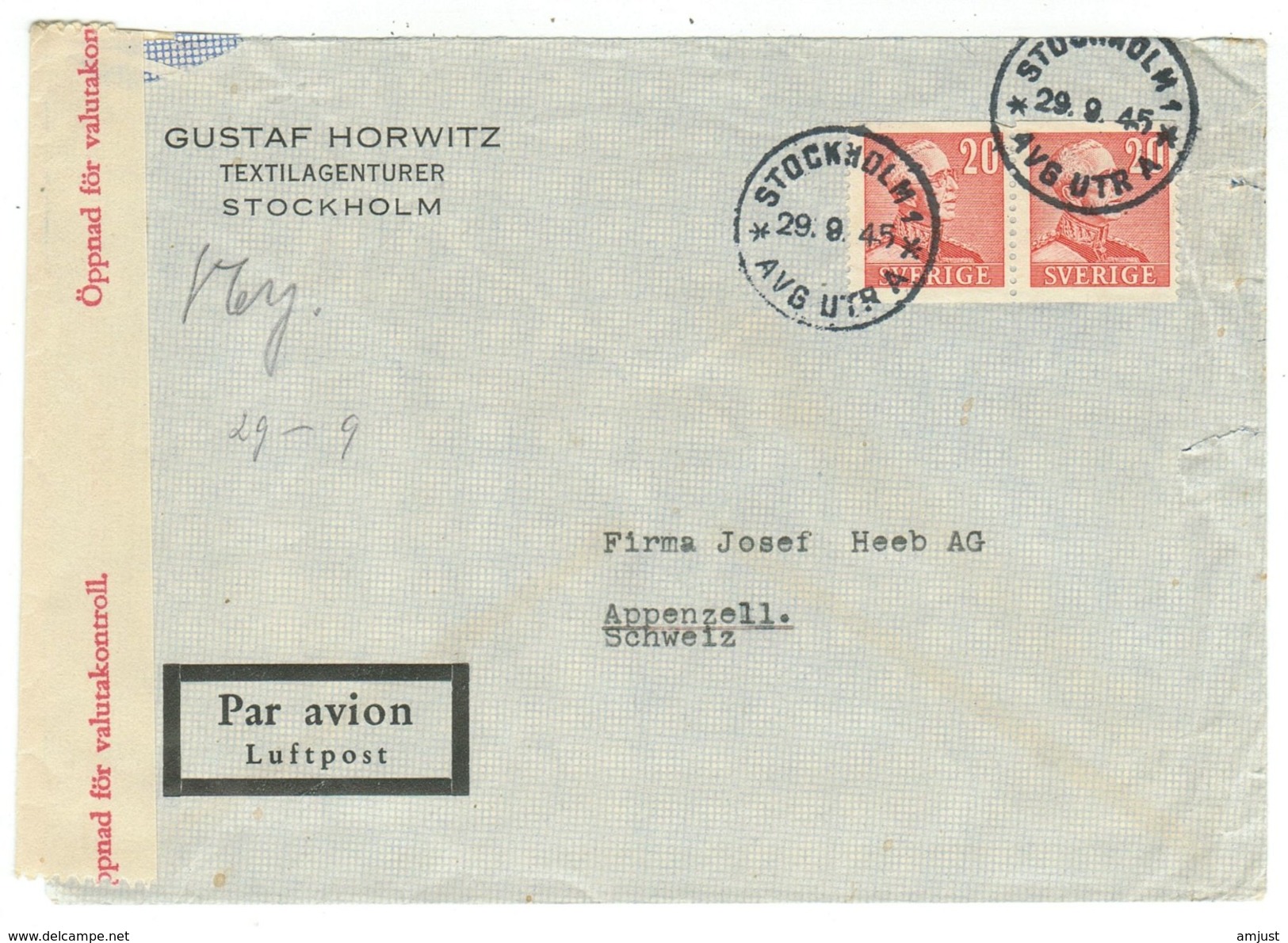 Suède // 1945 //  Lettre Censurée Pour La Suisse - Lettres & Documents