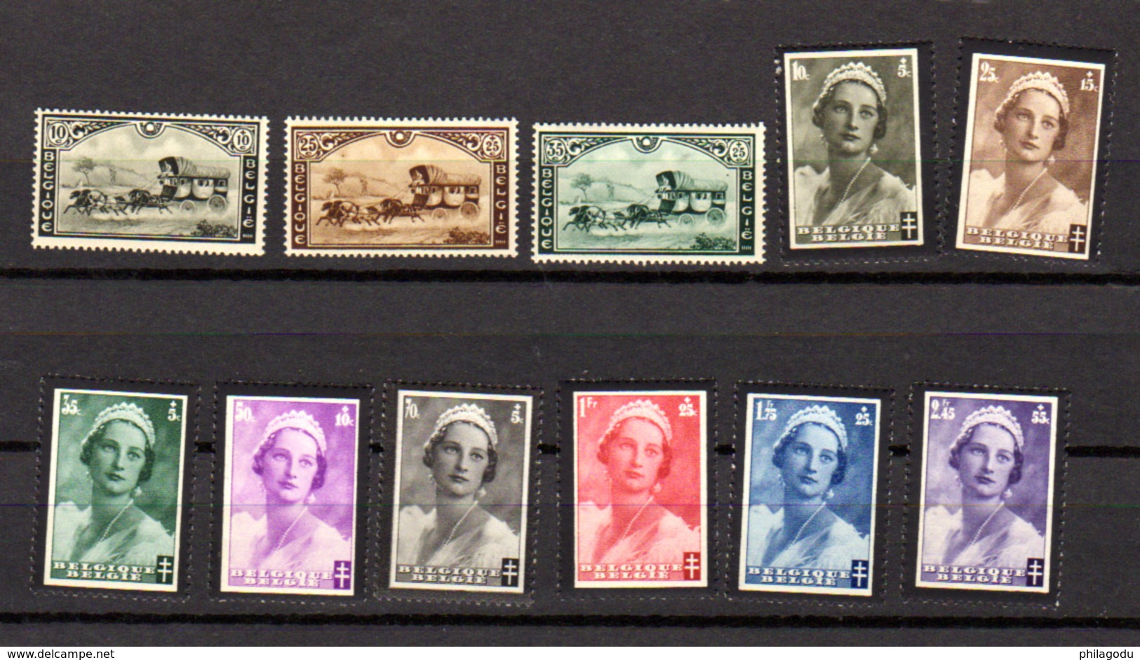 1935  Malle-poste, Deuil Reine Astrid, 407 / 409** + 411 / 418**, Cote 40 &euro; - Nuovi