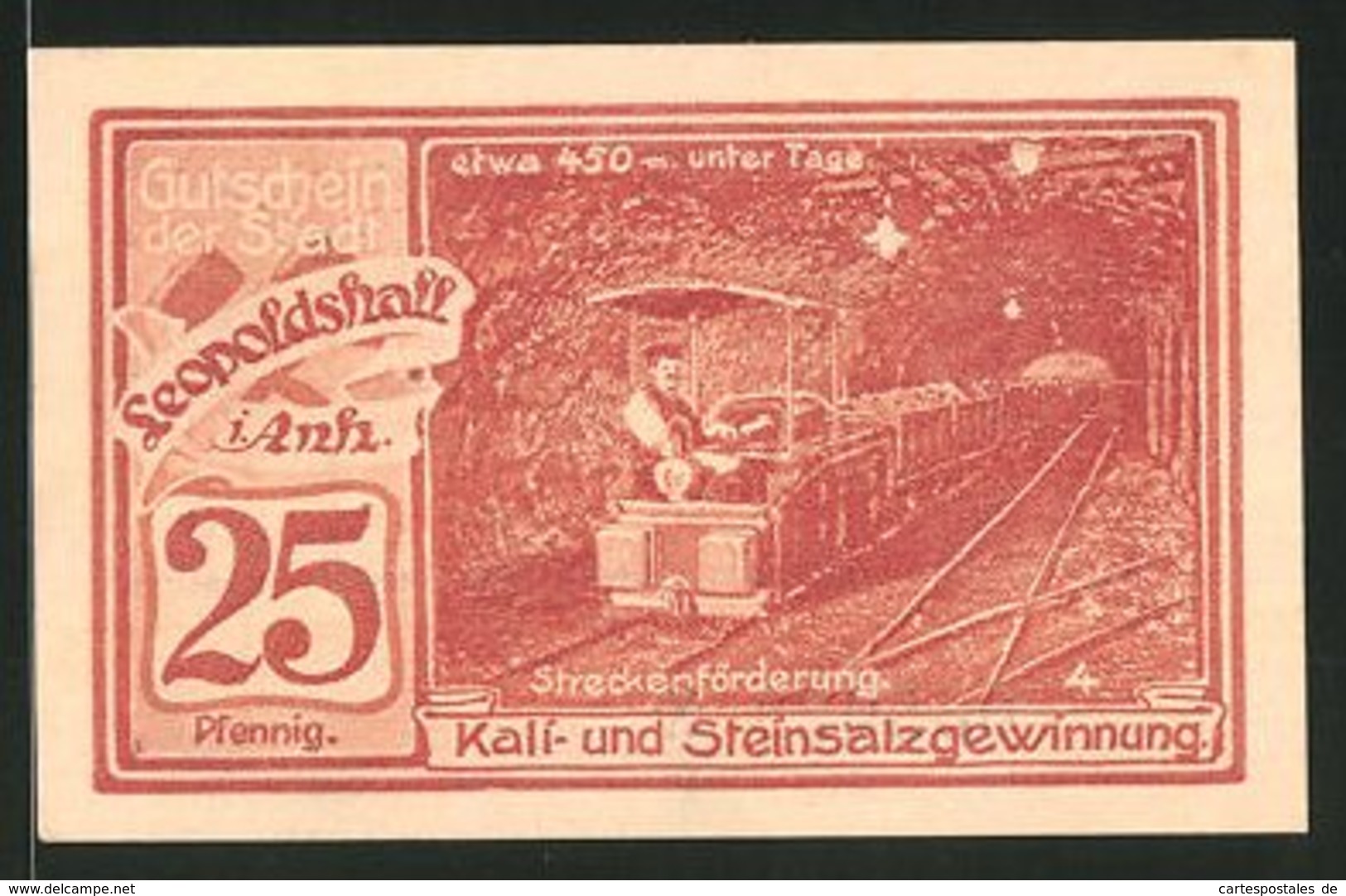 Billet De Nécessité Leopoldshall In Anhalt 1921, 50 Pfennig, Stadtwappen Et Bergmänner, Streckenförderung - [11] Emissions Locales