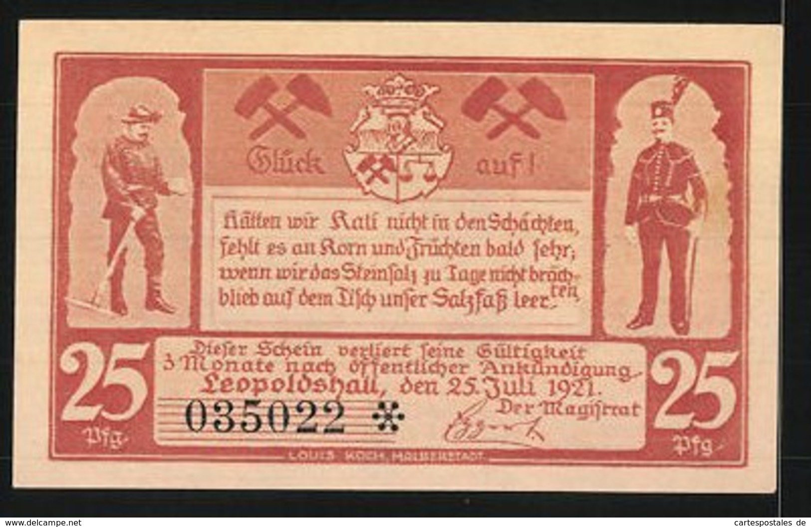 Billet De Nécessité Leopoldshall In Anhalt 1921, 50 Pfennig, Stadtwappen Et Bergmänner, Streckenförderung - [11] Emissions Locales