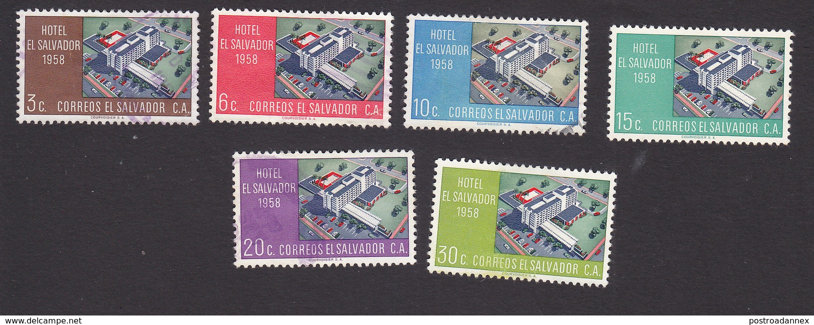 El Salvador, Scott #697-702, Used/Mint Hinged, El Salvador Intercontinental Hotel, Issued 1958 - El Salvador