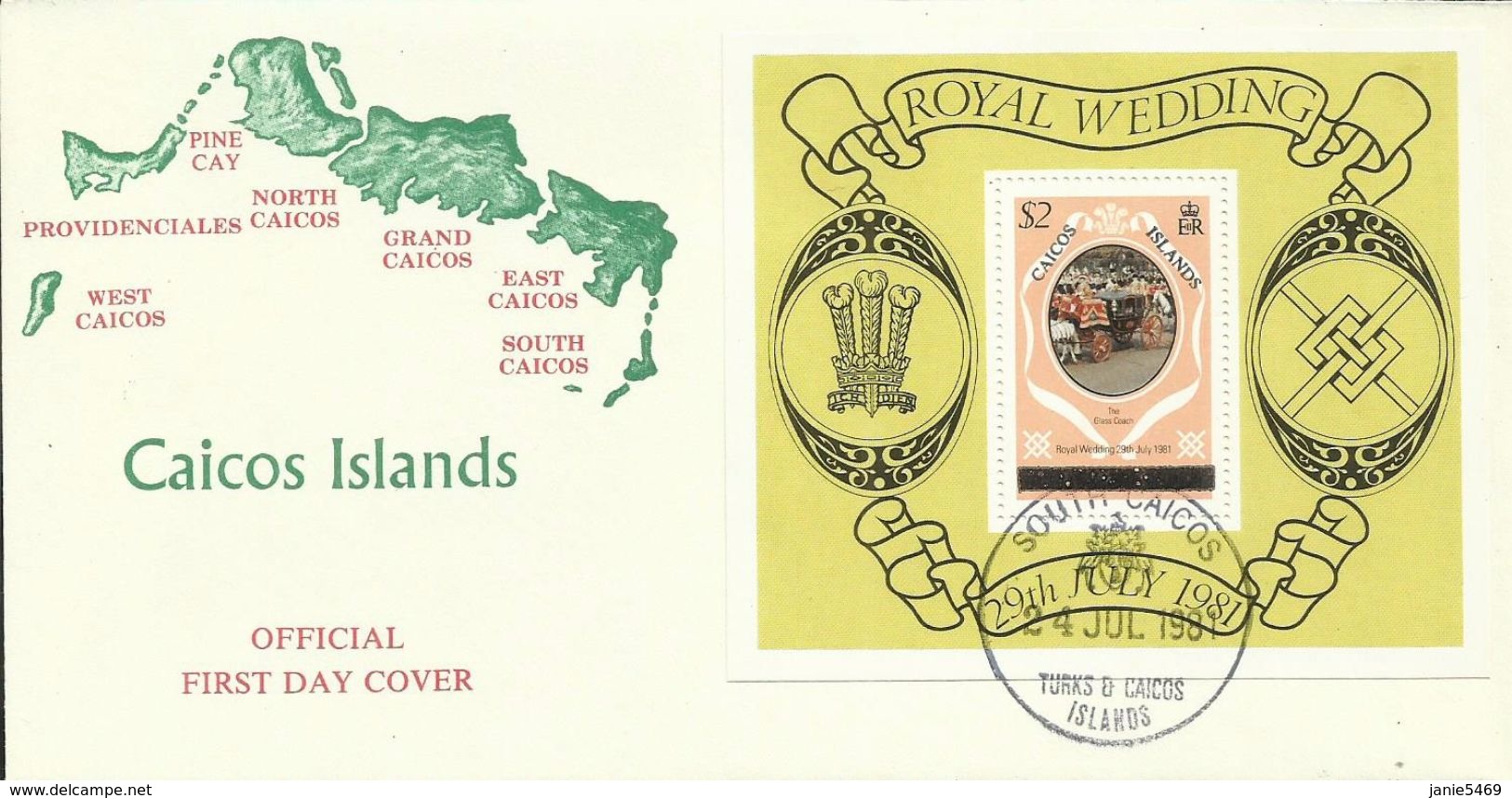 Caicos Islands 1981 Royal Wedding Souvenir Sheet FDC - Altri - Oceania