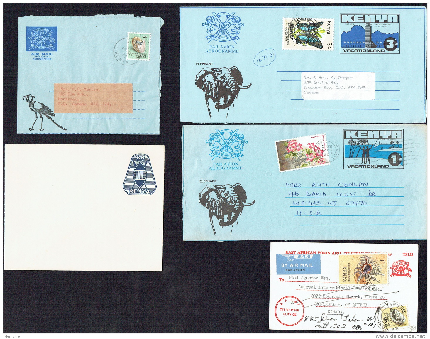 5 Postal Stationeries: 3 Aerogrammes Used, 1 Enveloppe Unused, 1 Postcard Used - Kenya (1963-...)