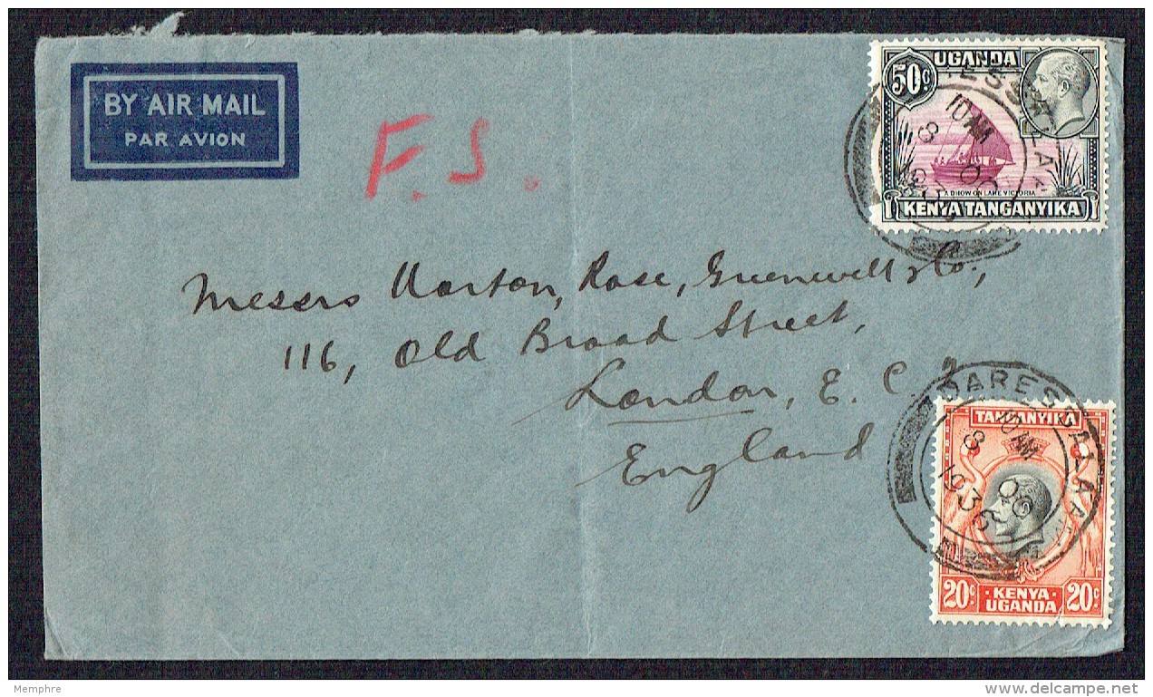 1936 Air Letter To UK  SG 114, 116 - Kenya, Oeganda & Tanganyika