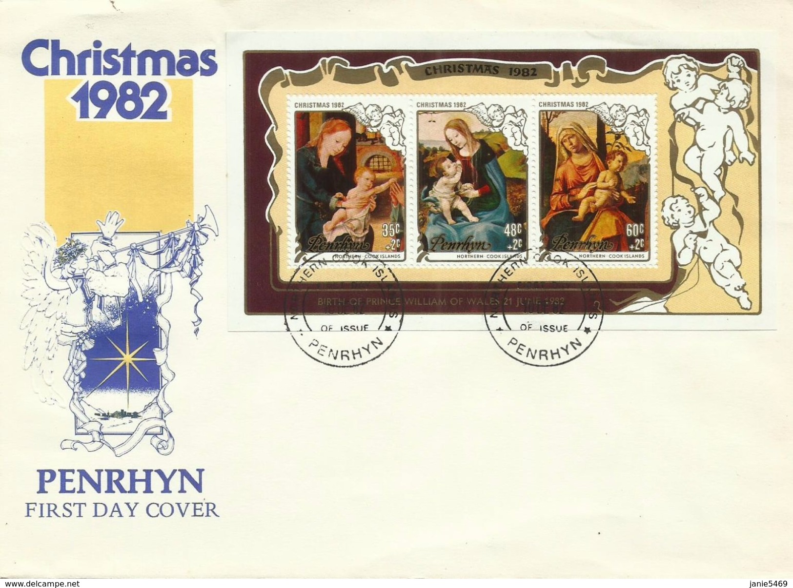 Penrhyn 1982  Christmas Miniature Sheet FDC - Penrhyn