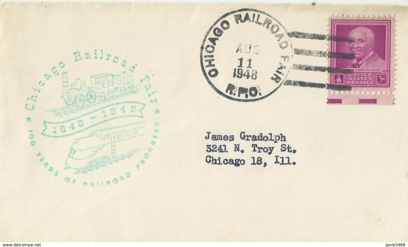 United States 1948  100 Years Of Railroad Congress Souvenir Cover - Brieven En Documenten