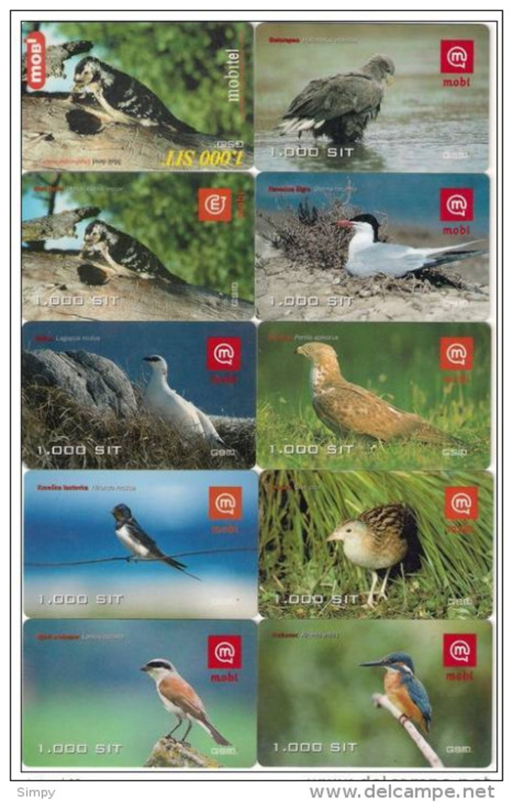 SLOVENIA  Mobil Prepaid Phonecard BIRDS 10 Different - Uccelli Canterini Ed Arboricoli