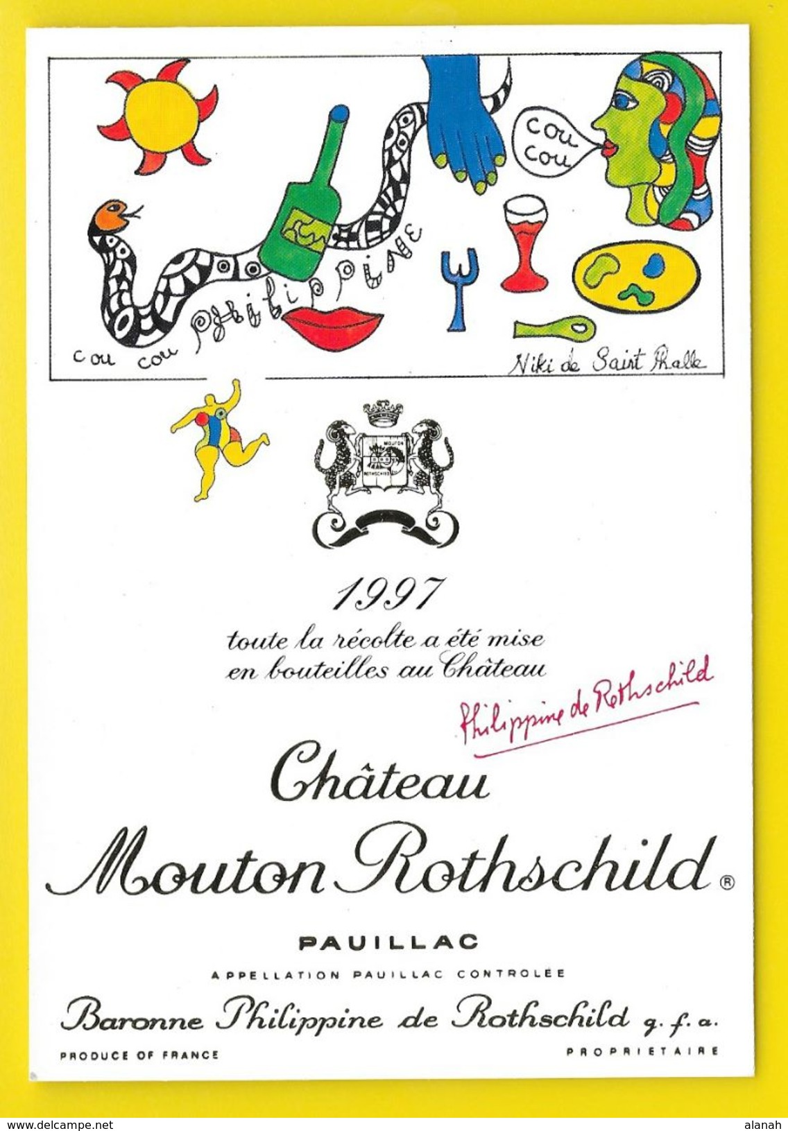Etiquette De Vin 1997 MOUTON ROTHSCHILD Peinture Originale De Niki De SAINT-PHALLE - Other & Unclassified
