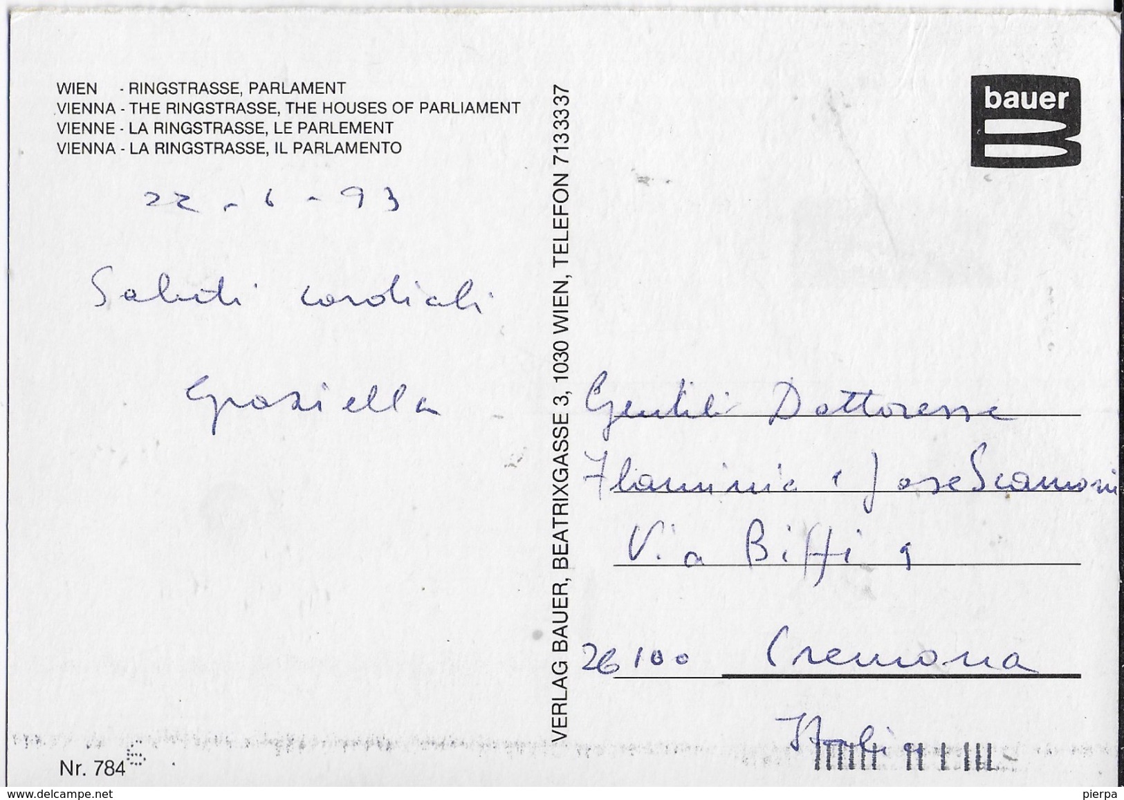 AUSTRIA - WIEN - RINGSTRASSE , PARLAMENT - VIAGGIATA 1993 FRANCOBOLLO ASPORTATO - Ringstrasse