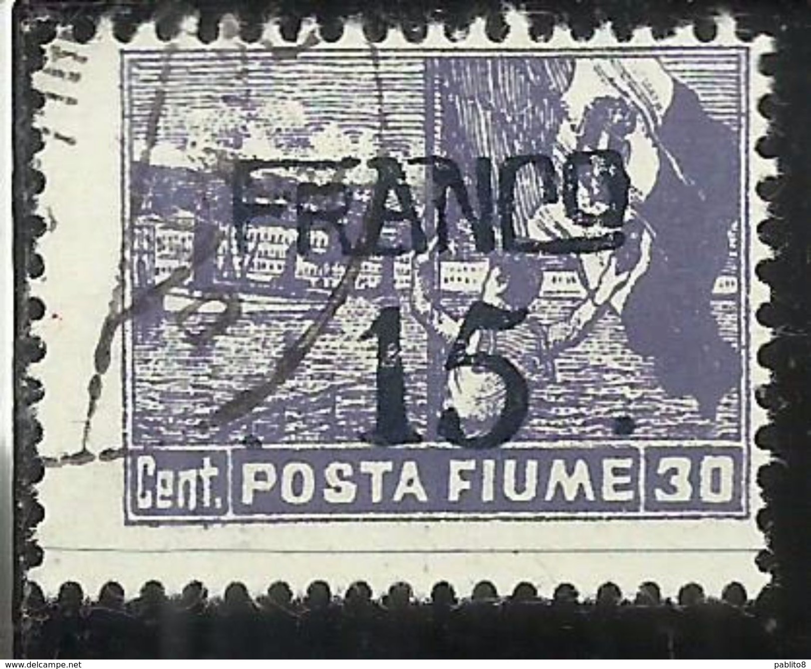 FIUME 1919 SOPRASTAMPATO SURCHARGE FRANCO 15  SU 30 CENT. USATO USED OBLITERE' - Fiume