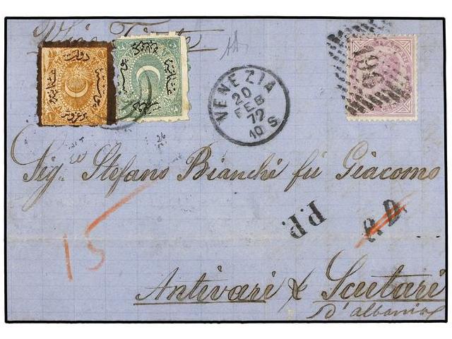 ALBANIA. 1872. Cover Ex The Bianchi Correspondence From VENICE To SCUTARI (Albania) Endorsed ´via Trieste´, Franked On D - Andere & Zonder Classificatie