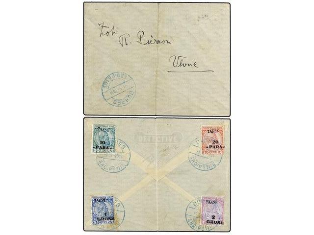 ALBANIA. Mi.P 6/9. 1914. DURRES To VLONE. Franked On Back With Postage Due Stamps. - Other & Unclassified