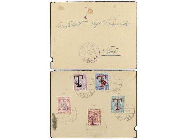 ALBANIA. Mi.P 1/5. 1914. FIER To VLONE. Unfranked Cover, Taxed On Arrival With 2 Q., 5 Q., 10 Q., 25 Q., 50 Q. Postage D - Autres & Non Classés