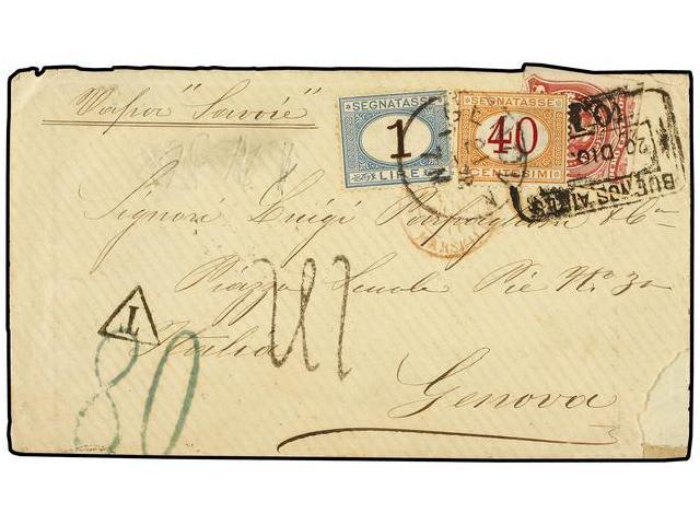 ARGENTINA. 1878. BUENOS AIRES A GENOVA. 8 Ctos. Castaño Rojo, Circulada Por Buque Francés ´savoie´ Tasada En Marsella Co - Autres & Non Classés