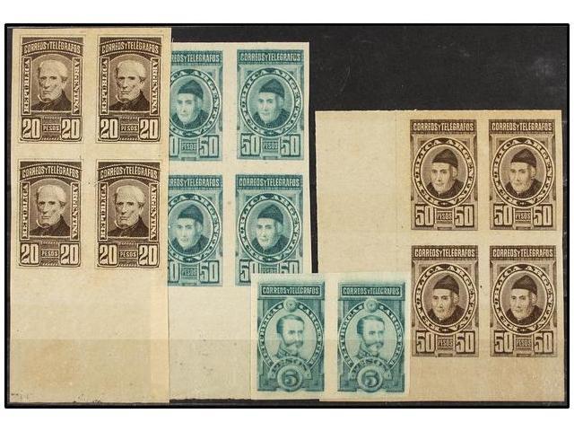 (*) ARGENTINA. 1891. ENSAYOS SIN DENTAR. 5 Pesos Verde Pareja, 20 Pesos Castaño, B-4, 50 Pesos Castaño B-4 Y 50 Pesos Ve - Andere & Zonder Classificatie