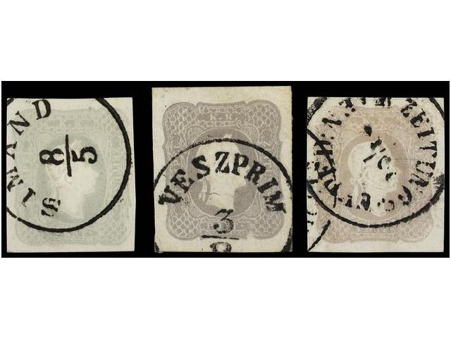 ° AUSTRIA. Mi.23 (3). 1861. 1,05 Kr. Lilac. 3 Stamps, Very Fine Cancels. Michel.600&euro;. - Autres & Non Classés