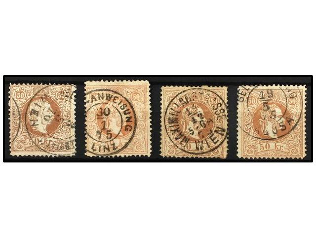 ° AUSTRIA. Mi.41I (4). 1867. 50 Kr. Brown, 4 Stamps, Fine Used. Michel.600&euro;. - Autres & Non Classés