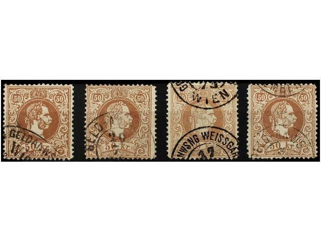 ° AUSTRIA. Mi.41I (4). 1869. 50 Kr. Brown. 4 Stamps, Fine Used. Michel.600&euro;. - Autres & Non Classés