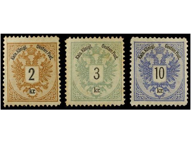 * AUSTRIA. Mi.44, 45, 47. 1883. 2 Kr. Brown, 3 Kr. Green And 10 Kr. Blue, Perf. 12 1/2. FINE. (Netto 225&euro;). - Autres & Non Classés