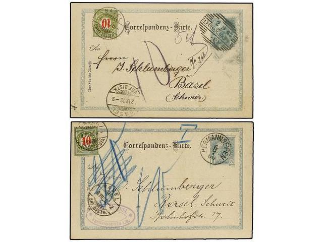 AUSTRIA. 1900-03. 4 Postal Stationary With Swiss Postage Due Stamps. - Autres & Non Classés