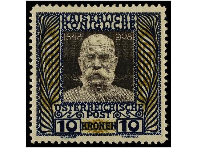 * AUSTRIA. Mi.156. 1908. 10 Kr. Light Hinged. Michel.230&euro;. - Autres & Non Classés