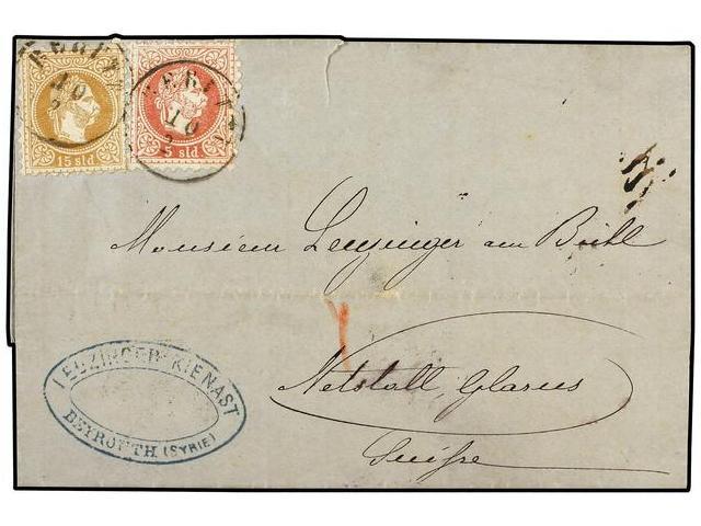 LEVANTE: CORREO AUSTRIACO. 1873. Entire Letter To SWITZERLAND Franked By Levant 1867 5 S. Red And 15 S. Pale Brown Tied - Autres & Non Classés