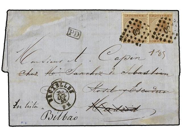 BELGICA. Sc.20. 1868 (Oct. 28). Entire Letter From BRUSSELS To MADRID And Readdressed To BILBAO (Spain) Franked By 1867 - Autres & Non Classés