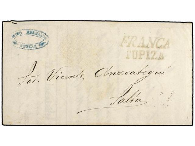 BOLIVIA. 1879 (16 Octubre). TUPIZA A SALTA (Argentina). Marca FRANCA/TUPIZA Uso Provisional Por Falta De Sellos. Circula - Autres & Non Classés