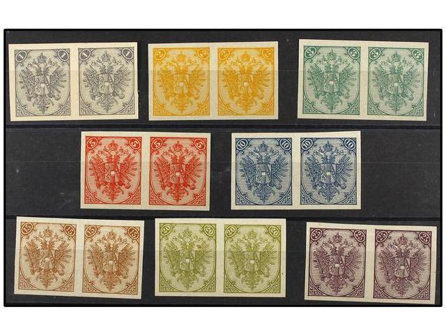 (*) BOSNIA-HERZEGOVINA. Fe.2/8. 1879. Complete Set 1 Kr. To 25 Kr. IMPERFORATE Pairs (without Gum As Issued ESSAYS). FIN - Autres & Non Classés