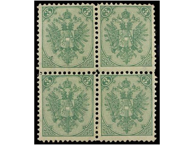* BOSNIA-HERZEGOVINA. Fe.4II (4). 1895-99. 3 Kr. Yellow Green, Perf. 11 1/2. Block Of Four. Cat. 510&euro;. - Autres & Non Classés