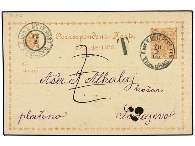 BOSNIA-HERZEGOVINA. 1900. VISEGRAD To SARAJEVEO. 2 H. Brown Card Taxed With ´2´ On Back 1 H. Black Stamp Demaged. - Autres & Non Classés