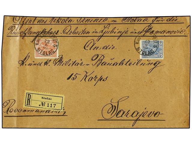 BOSNIA-HERZEGOVINA. Mi.15a. 1905. STOLAC To SARAJEVO. 10 H. Real And 35 H. Blue And Black On Registered Cover, Arrival O - Autres & Non Classés